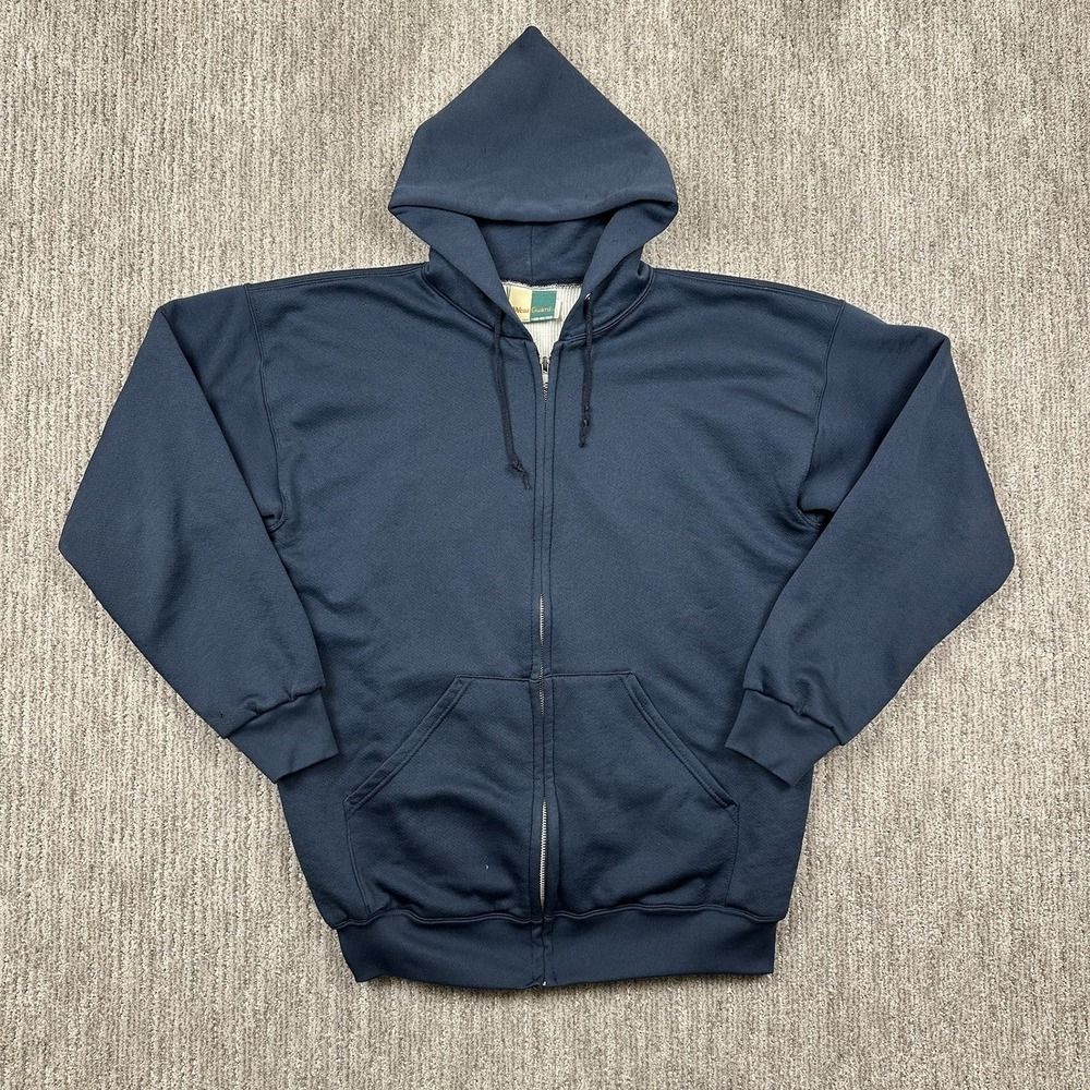 Vintage Wearguard Thermal Lined Full Zip Blue Hoodie Sweatshirt Sz XL USA Made